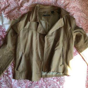Tan Leather Button-up Jacket